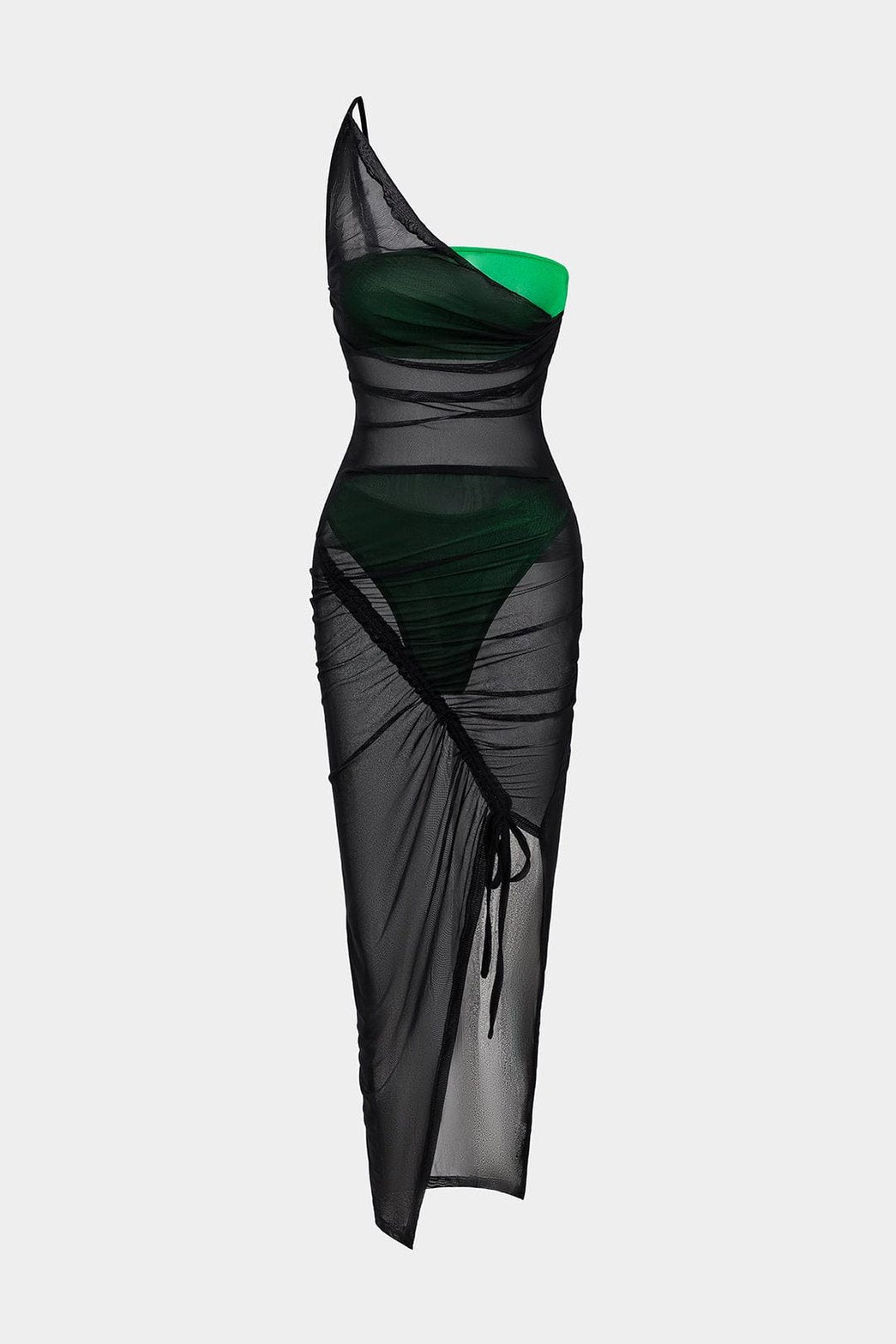 Robe longue asymétrique en tulle noir étoile