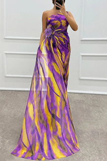Robe Longue Asymétrique Imprimée à Fente