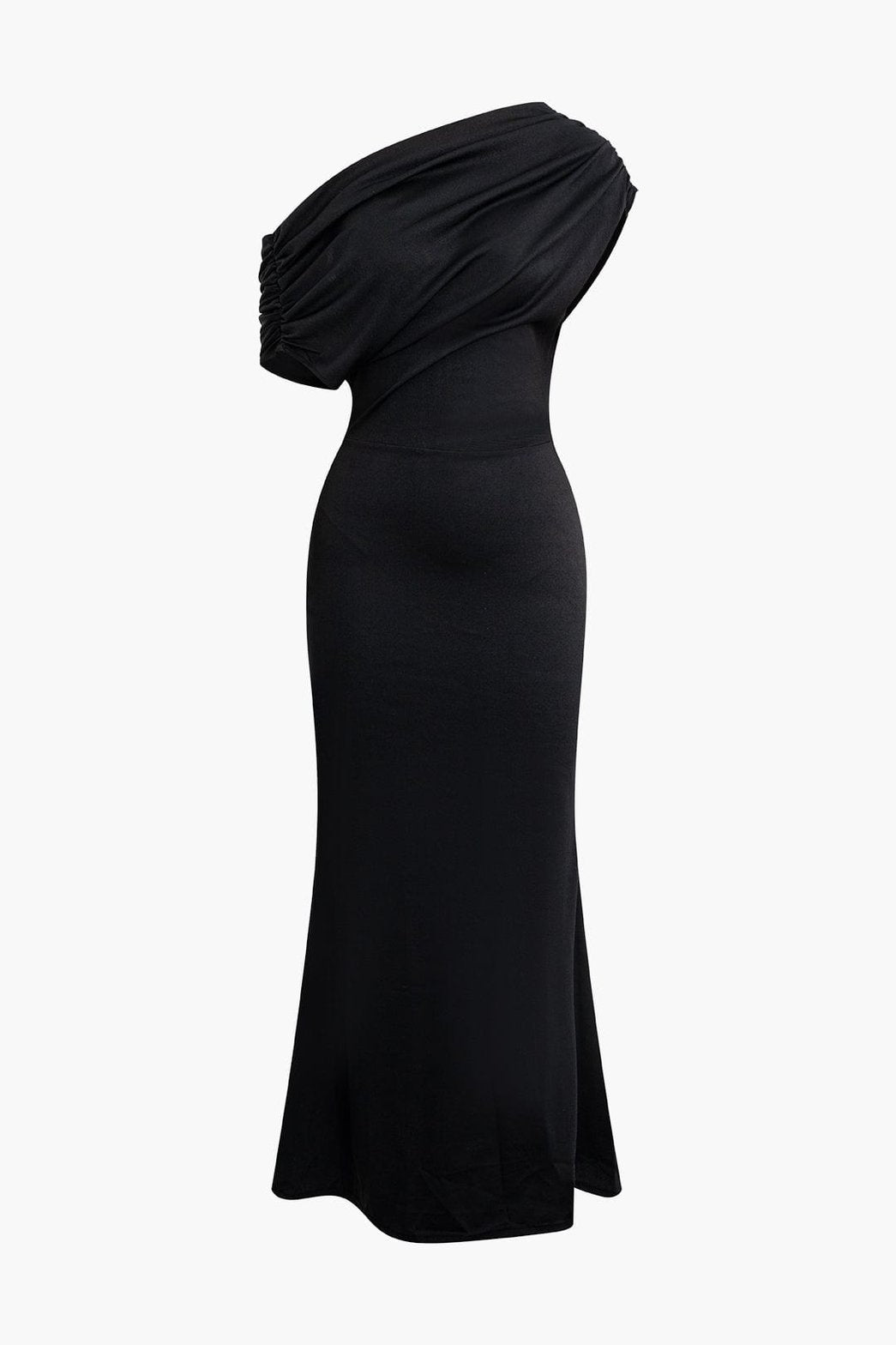 Robe longue asymétrique noire élégante velours