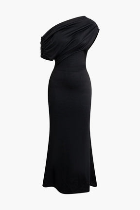 Robe longue asymétrique noire élégante velours