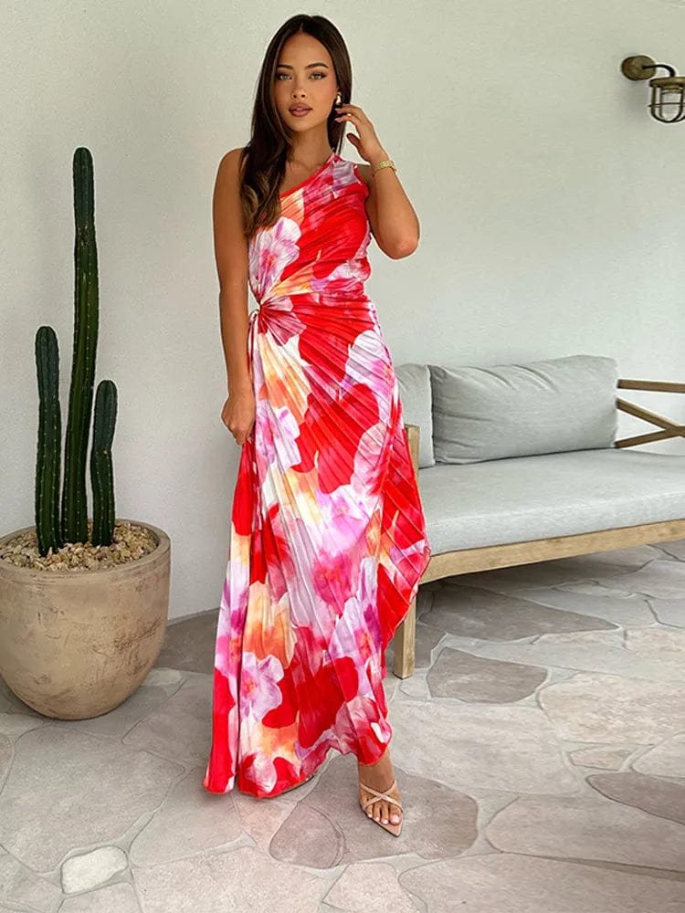 Robe plissée à motifs floraux étoile