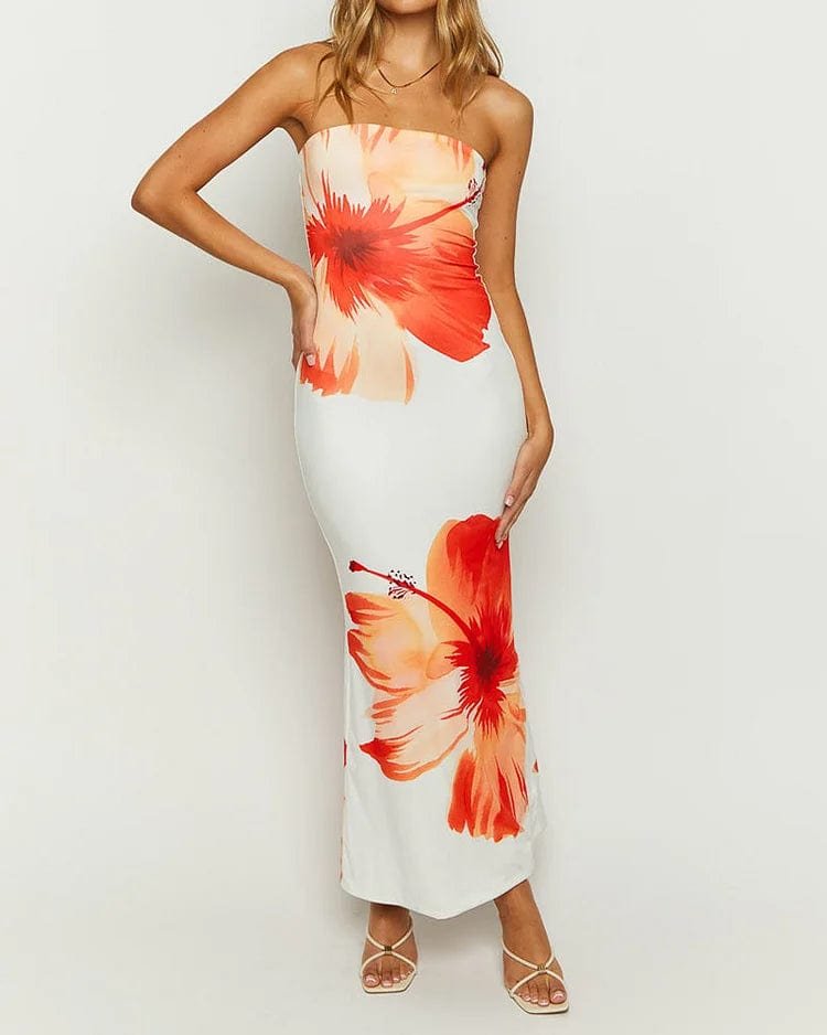 Robe longue été tropical azur