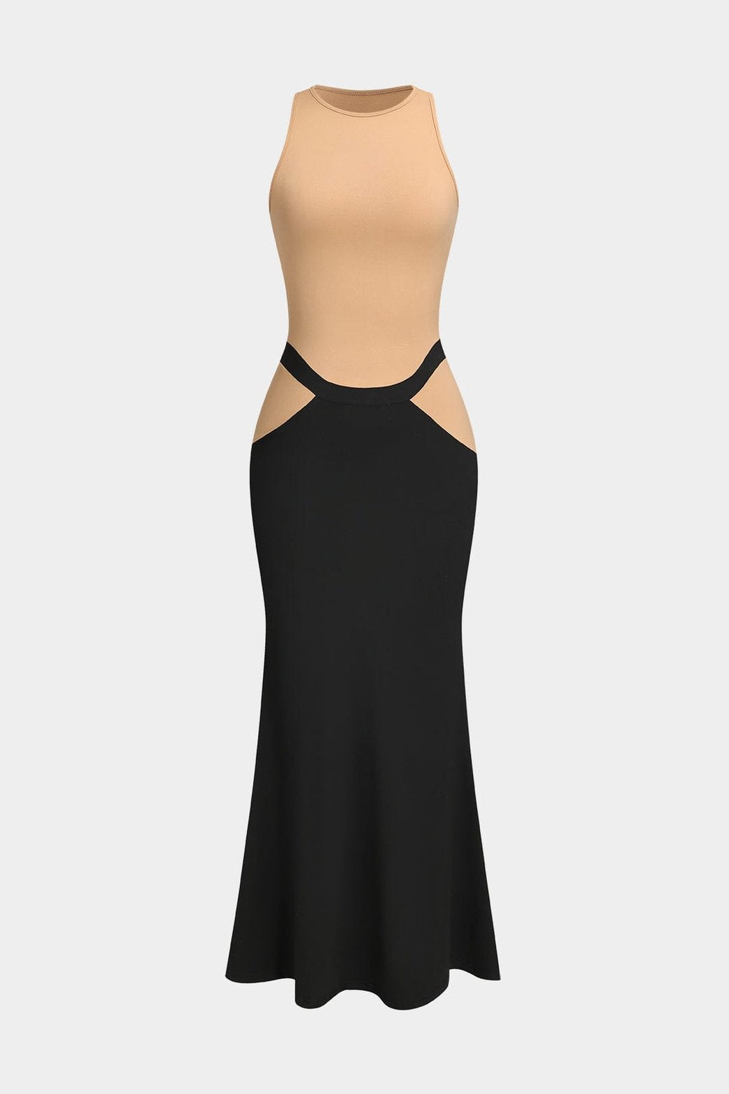 Robe longue bicolore sans manches vue de face serein