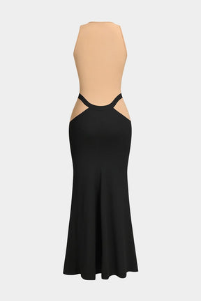 Robe longue bicolore sans manches vue de dos harmonie