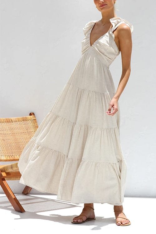 Robe longue col V élégance