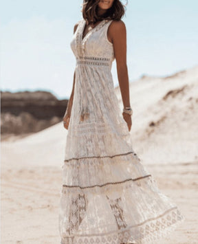 Robe longue bohème détail dentelle brise
