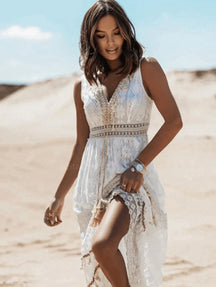 Robe dentelle bohème été plage flocon