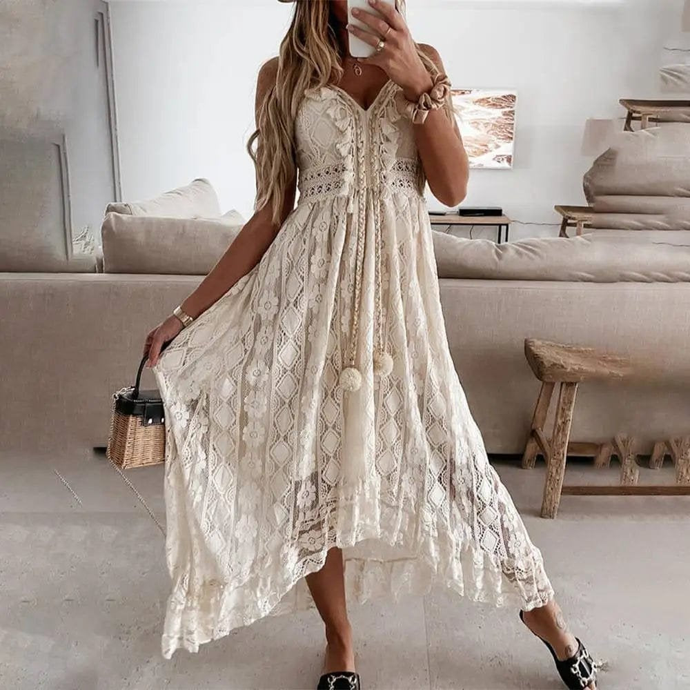Robe longue bohème été plage rosée