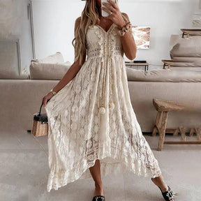Robe longue bohème été plage rosée