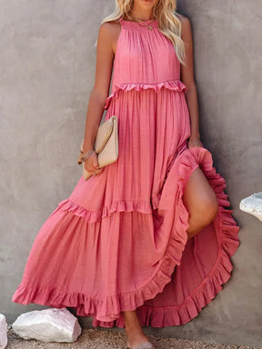 Robe Longue Bohème à Volants - Dos Nu
