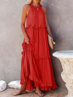 Robe Longue Bohème à Volants - Dos Nu