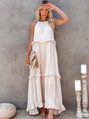 Robe Longue Bohème à Volants - Dos Nu