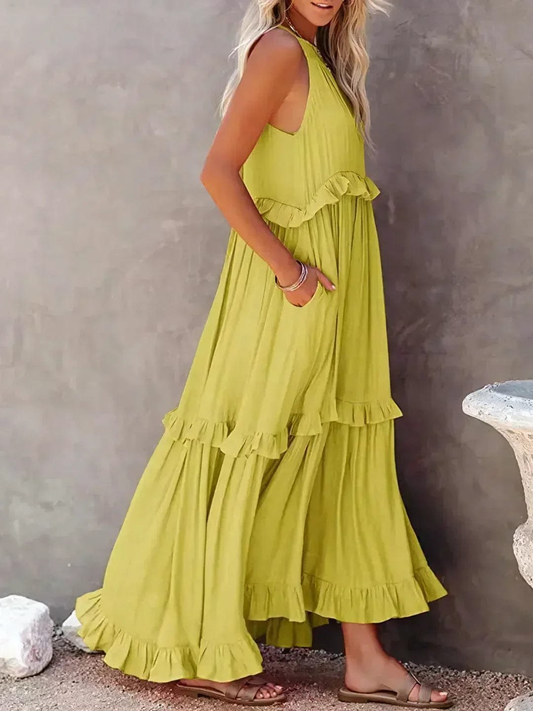 Robe Longue Bohème à Volants - Dos Nu