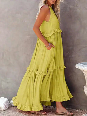 Robe Longue Bohème à Volants - Dos Nu