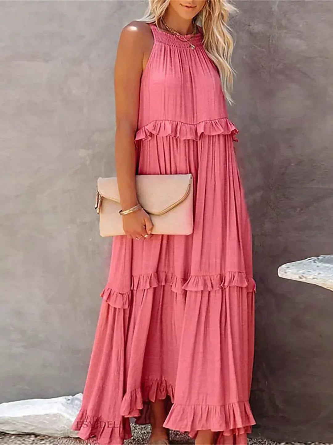 Robe Longue Bohème à Volants - Dos Nu