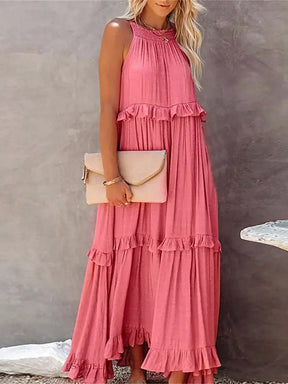 Robe Longue Bohème à Volants - Dos Nu