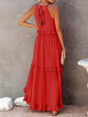 Robe Longue Bohème à Volants - Dos Nu