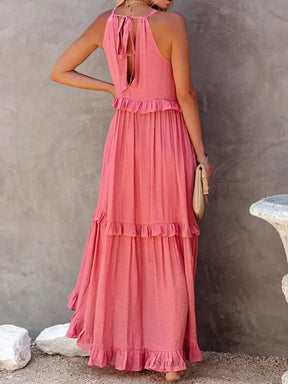 Robe Longue Bohème à Volants - Dos Nu