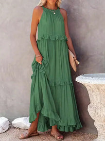Robe Longue Bohème à Volants - Dos Nu
