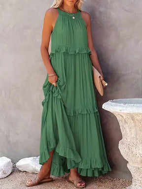 Robe Longue Bohème à Volants - Dos Nu