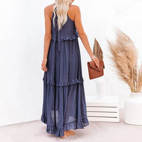 Robe Longue Bohème à Volants - Dos Nu