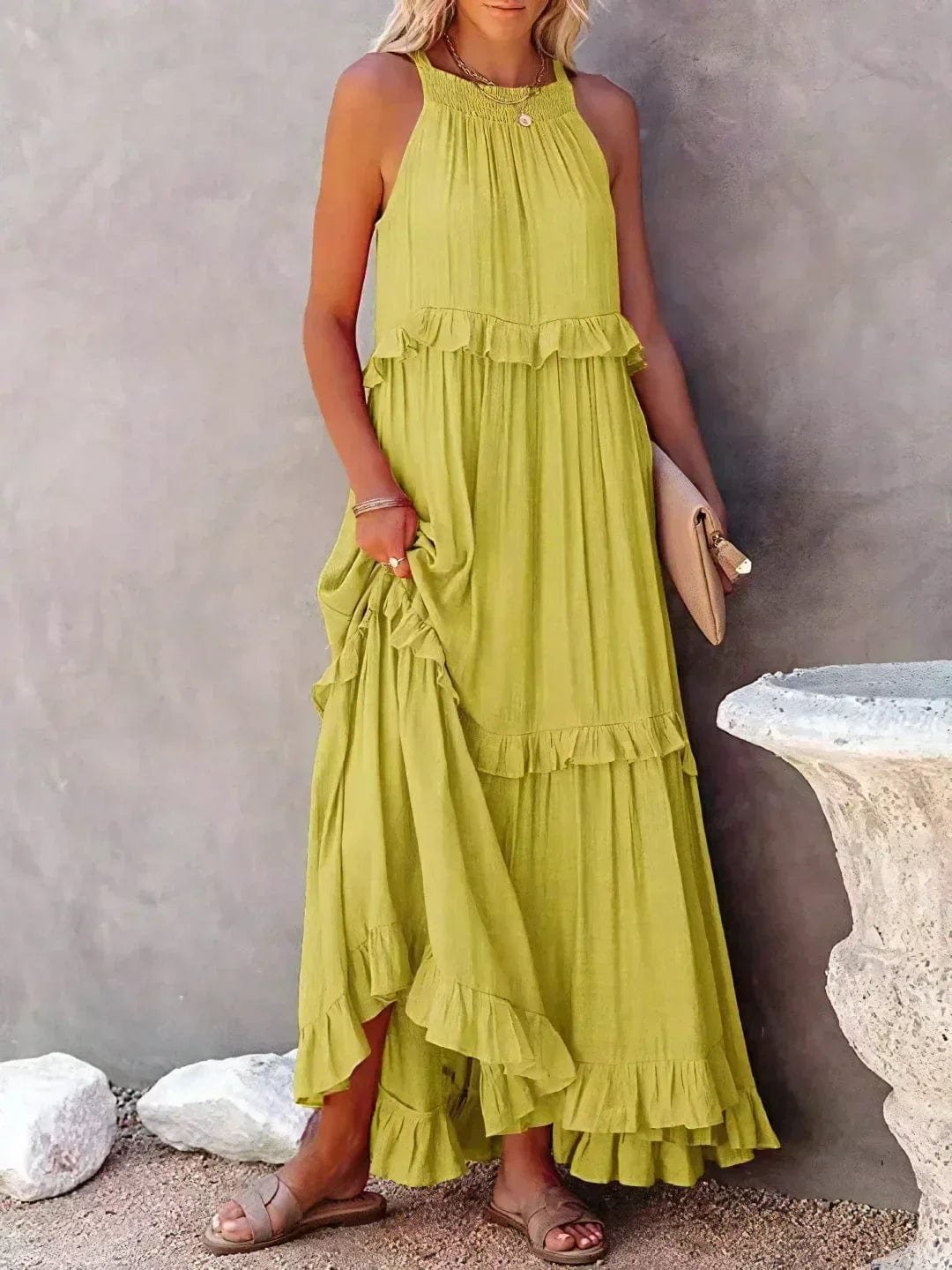 Robe Longue Bohème à Volants - Dos Nu