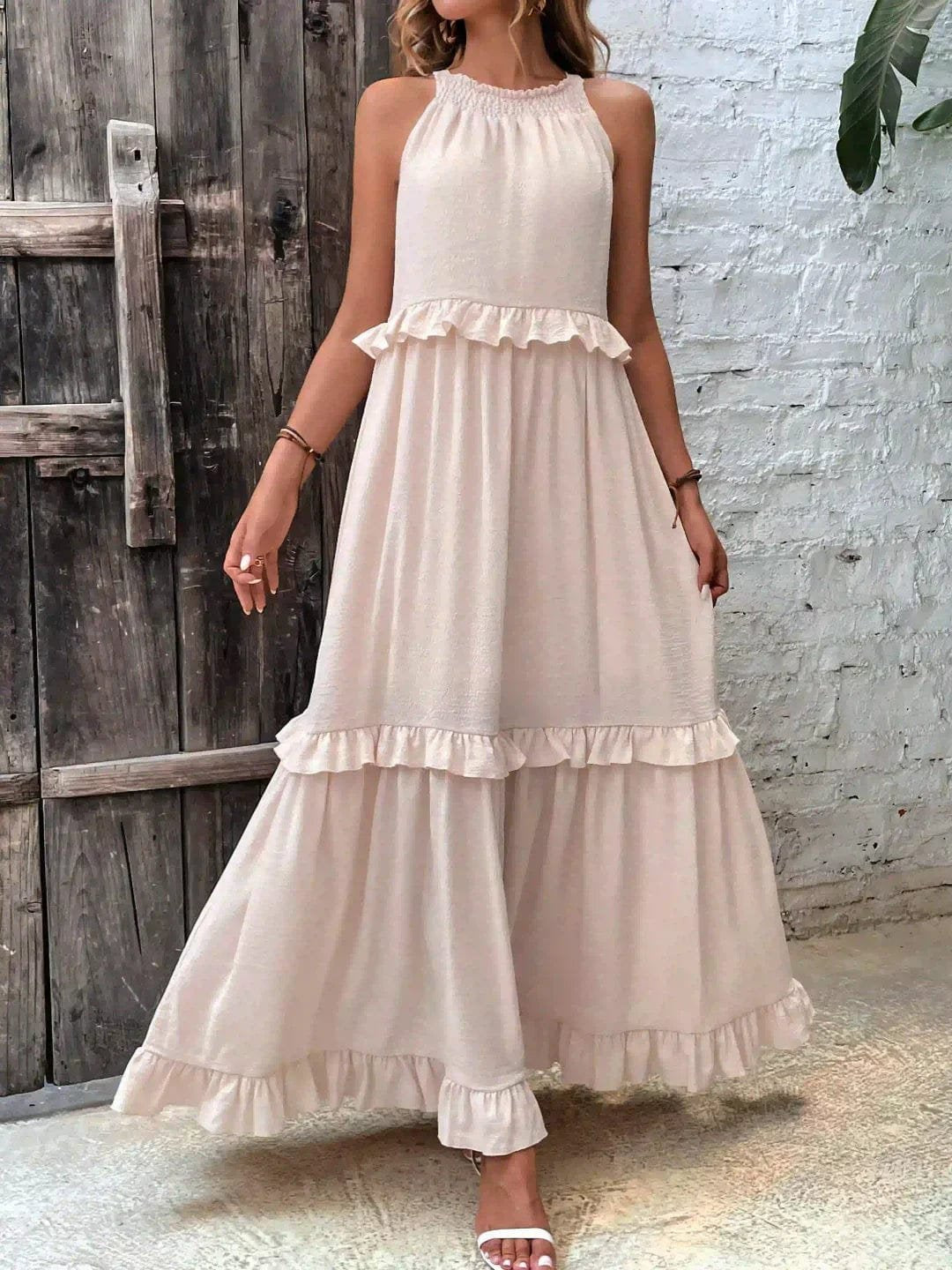 Robe Longue Bohème à Volants - Dos Nu