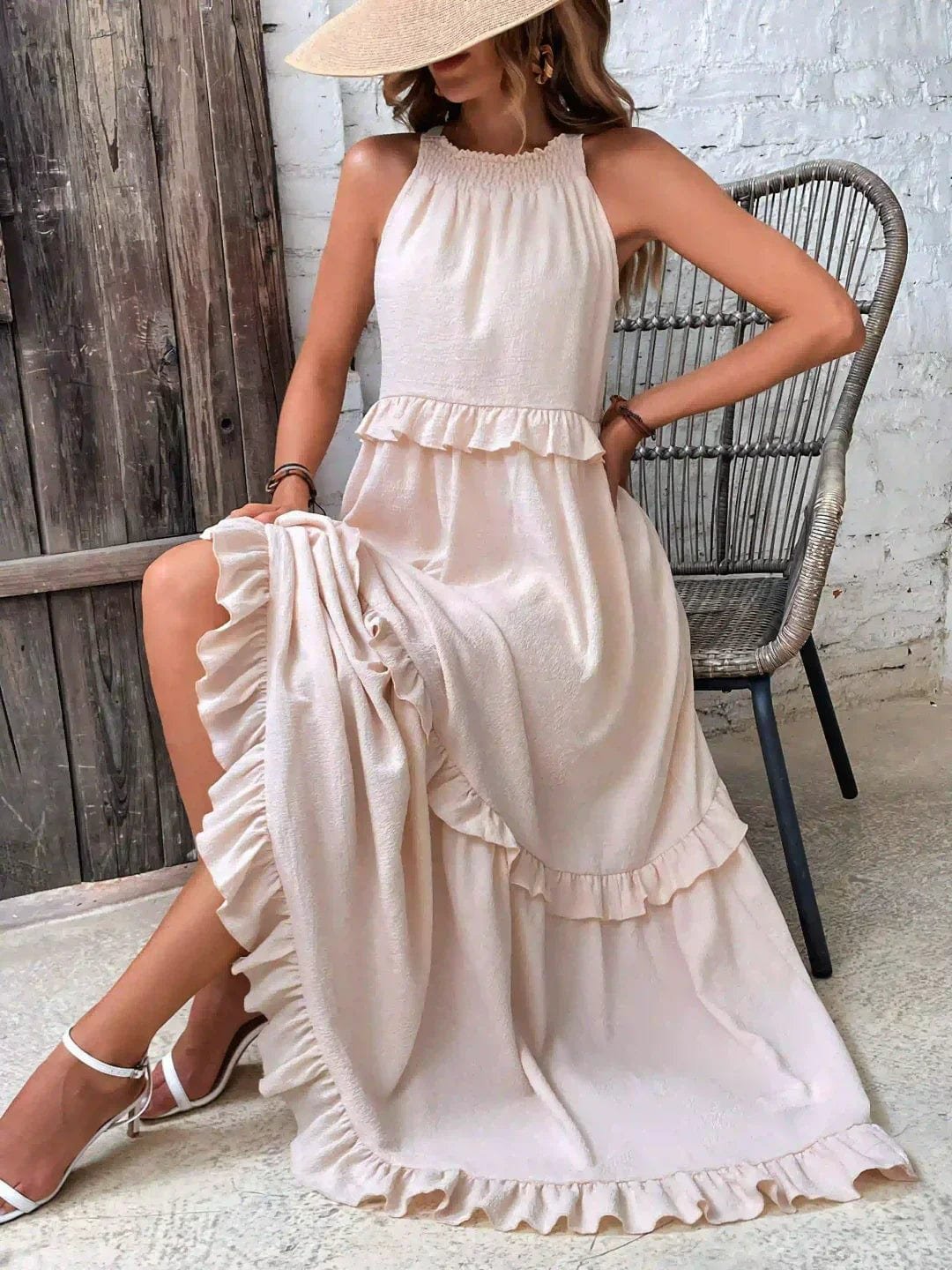 Robe Longue Bohème à Volants - Dos Nu