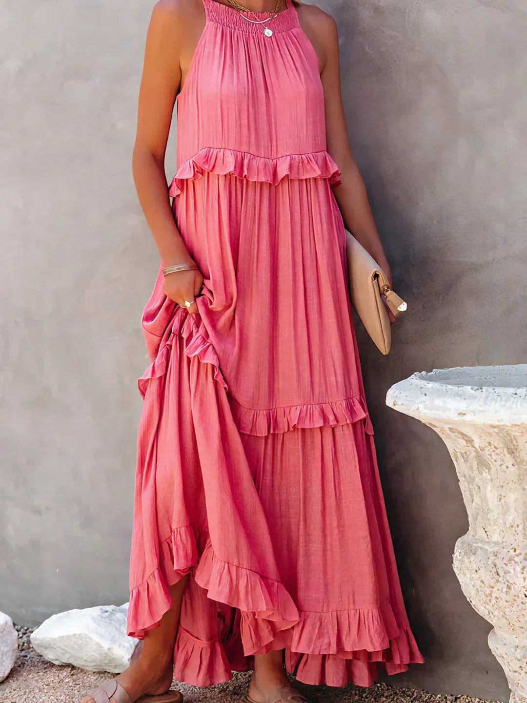 Robe Longue Bohème à Volants - Dos Nu