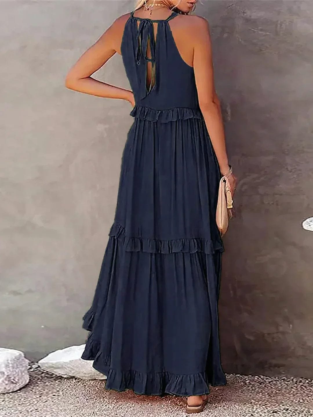Robe Longue Bohème à Volants - Dos Nu