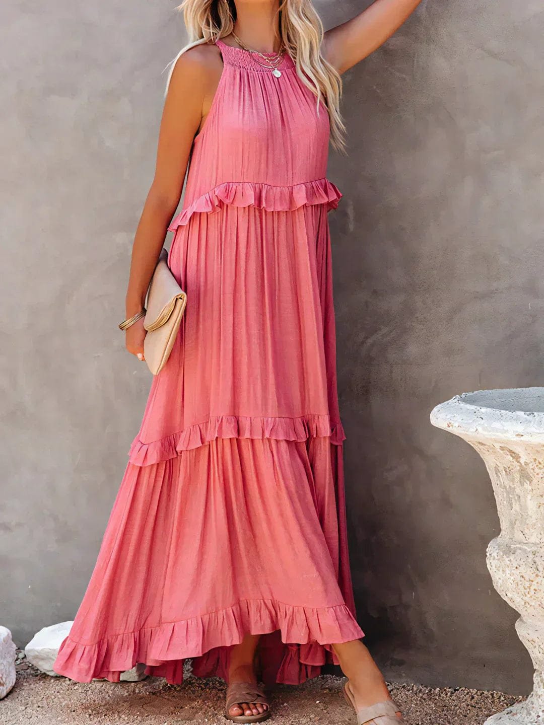 Robe Longue Bohème à Volants - Dos Nu
