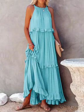 Robe Longue Bohème à Volants - Dos Nu