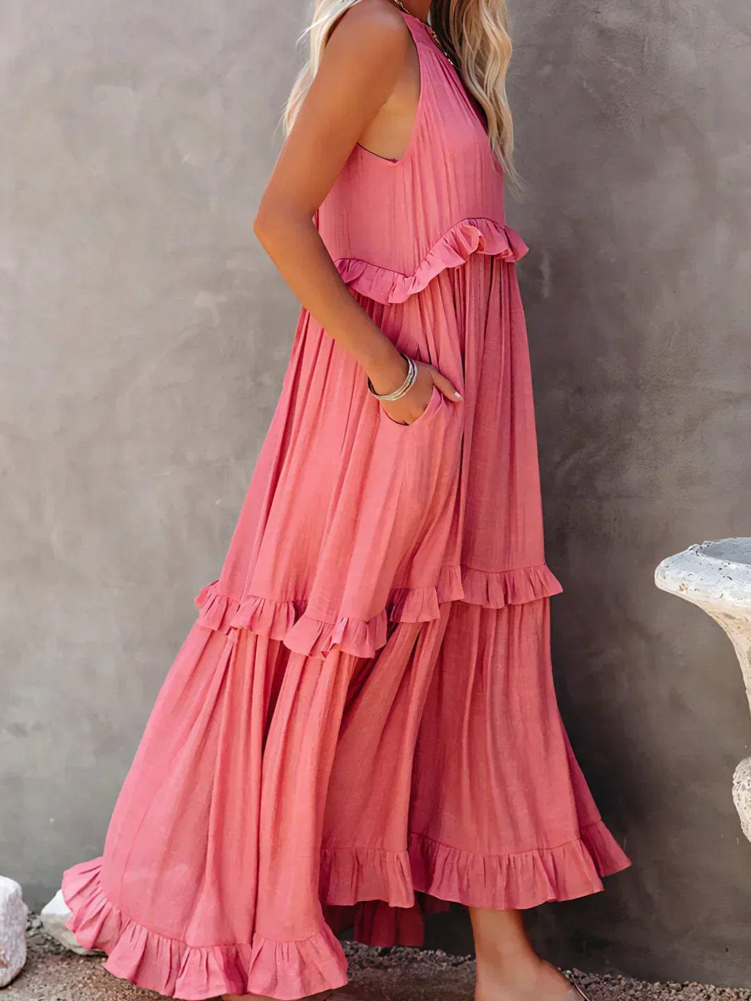 Robe Longue Bohème à Volants - Dos Nu