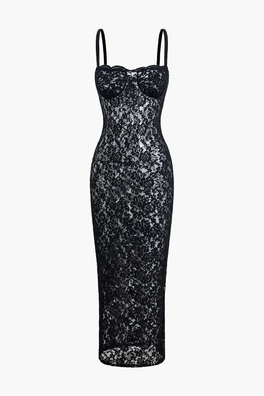 Robe longue dentelle noire élégante étoile
