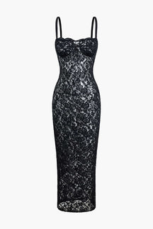 Robe longue dentelle noire élégante étoile