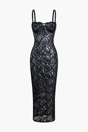 Robe longue dentelle noire élégante étoile