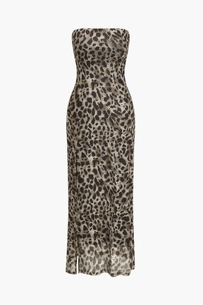 Robe longue motif léopard ajustée gracieux