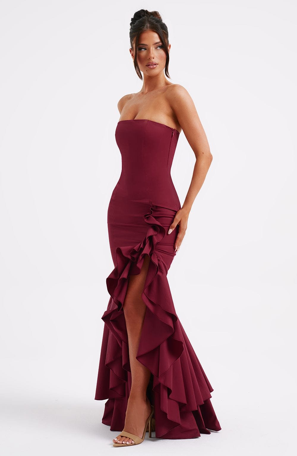 Robe longue bordeaux avec fente latérale - Lune