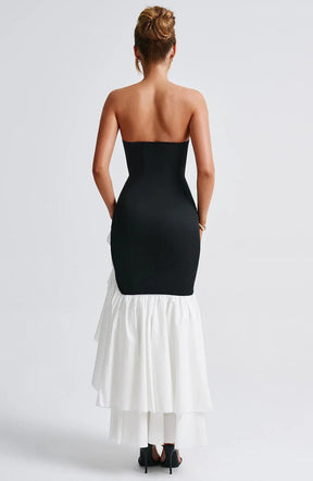 Robe Longue Bustier à Volants et Fente