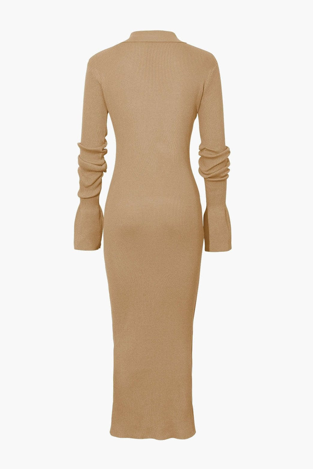 Robe Longue Côtelée Col Montant Élégante