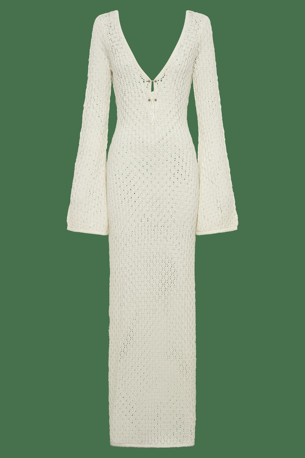Robe longue blanche en crochet vue complète cristal