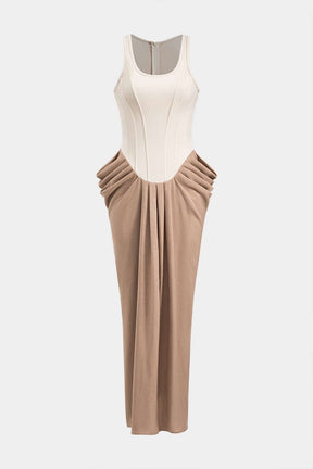 Robe longue corset en lin beige et blanc douceur