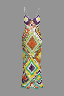 Robe longue bohème en crochet multicolore soleil