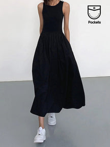 Robe longue noire décontractée soleil