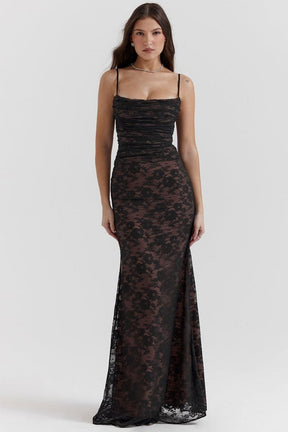 Robe longue dentelle noire raffinement