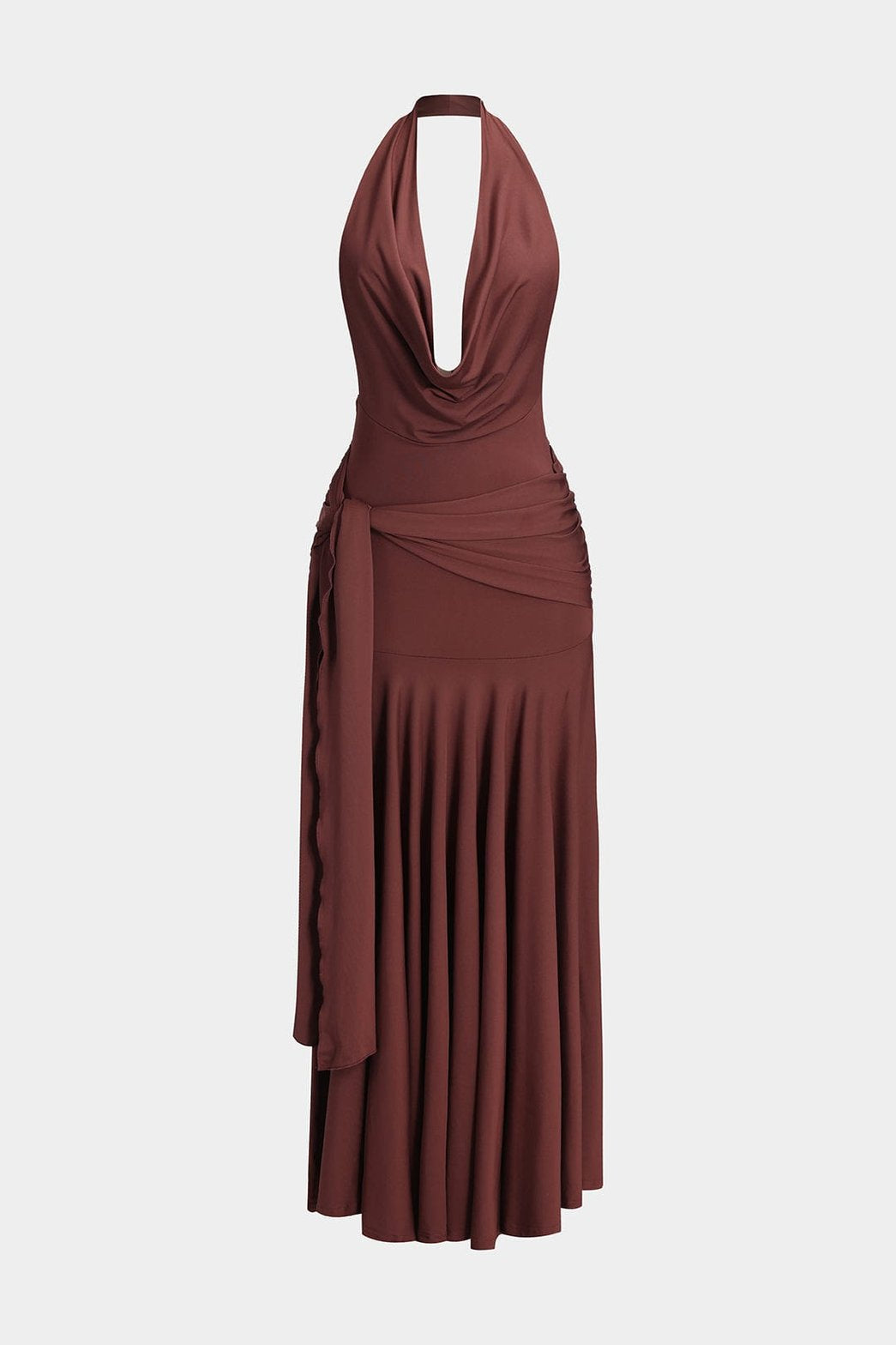 Robe longue dos nu élégante bordeaux soleil