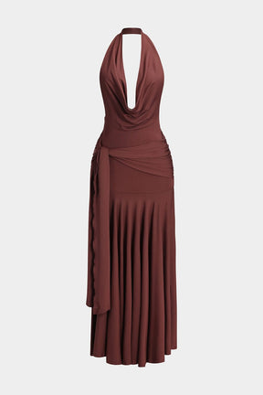 Robe longue dos nu élégante bordeaux soleil