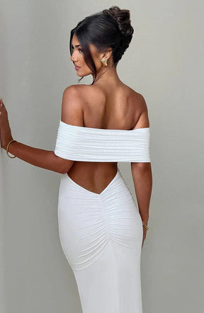 Robe longue ivoire vue de face romance