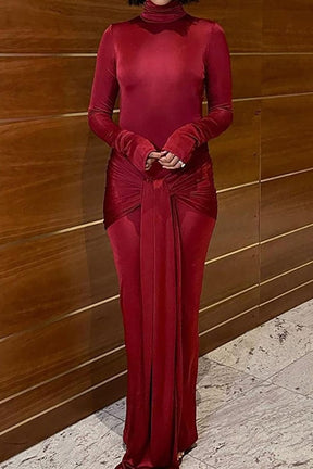 Robe Longue Drapée Col Roulé