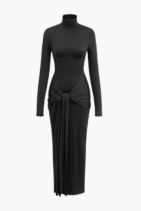 Robe Longue Drapée Col Roulé